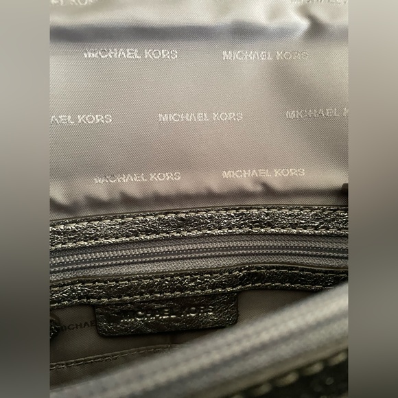 Michael Kors quilted metallic silver Sloan handbag purse silver chain ELNC~ - Picture 11 of 16